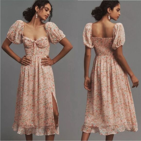 New Anthropologie ASTR The Label Lunaria Pleated Floral Orange Midi Dress - Picture 1 of 8